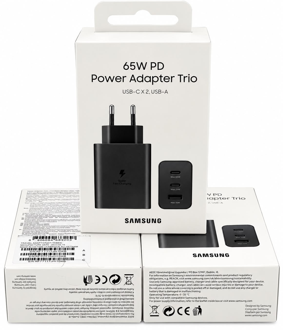 Incarcator Retea Samsung Trio, 65W, 3.5A, 1 x USB-A - 2 x USB-C, Negru EP-T6530NBEGEU
